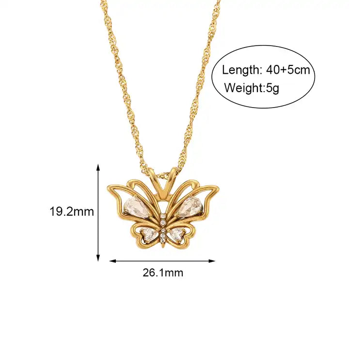 18K Gold Plated Zircon Butterfly Pendant Necklace
