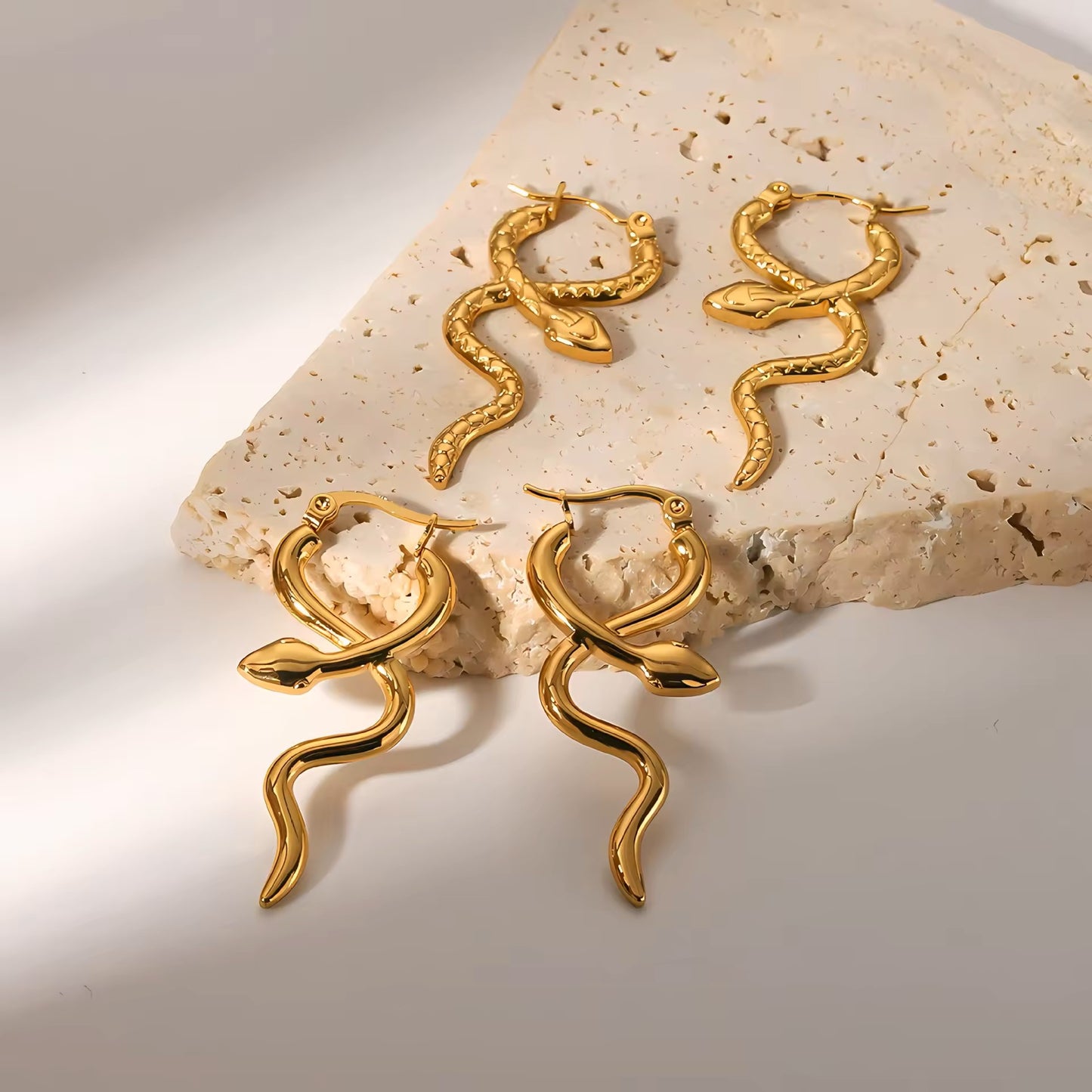 18K Gold Plated Titanium Snake Dangle Earrings