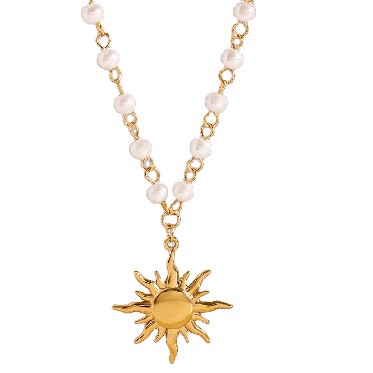 18K Gold Plated Pearl Sun Pendant Necklace