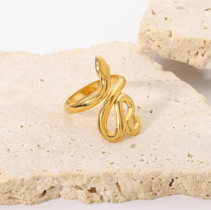 18K Gold Plated Smooth Snake Ring (Adjustable)