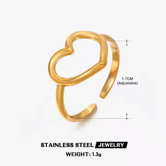 18K Gold Plated Open Heart Ring (Adjustable)