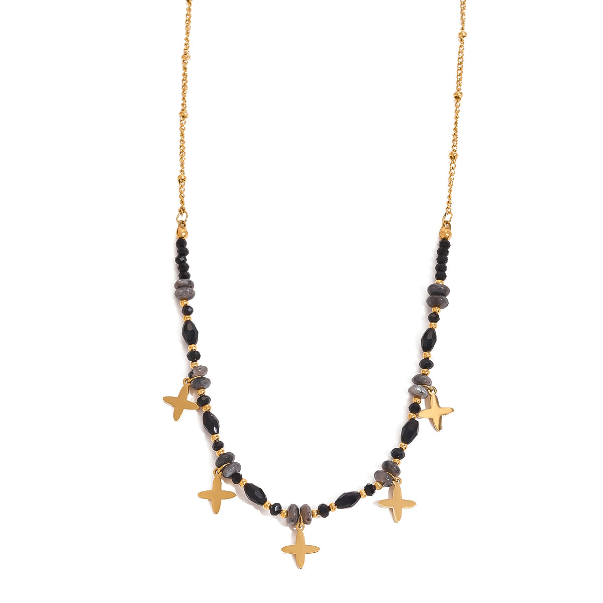 18K Gold Plated Black Four-Point Star Necklace