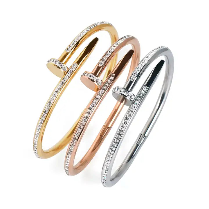 18K Gold Plated CZ Nail Bangle