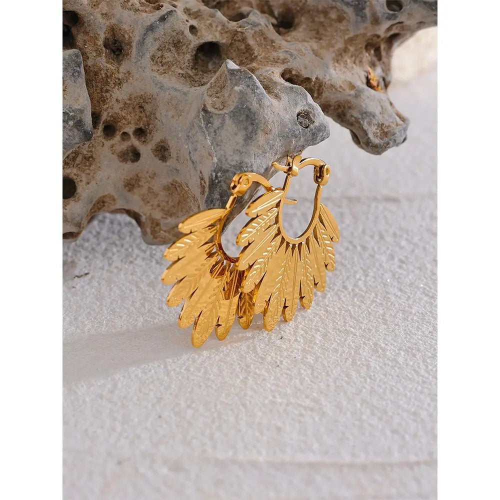 18K Gold Plated Leaf Hoop Earring