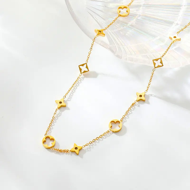 18KGP Hollow Four Leaf Link Necklace
