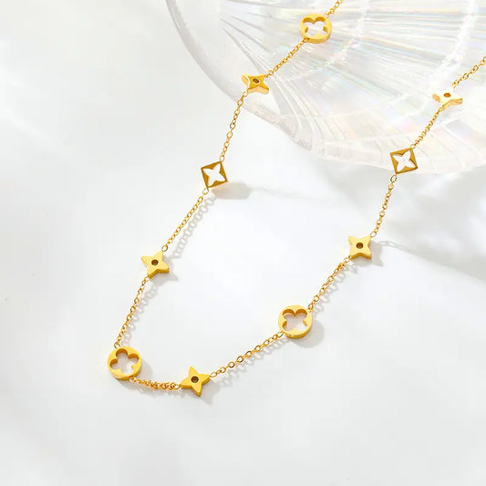 18KGP Hollow Four Leaf Link Necklace