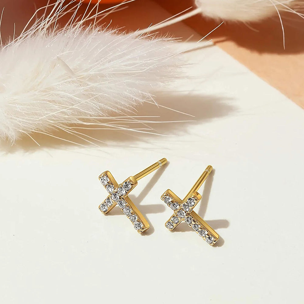 18K Gold-Plated Cross Stud Earrings