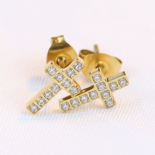 18K Gold-Plated Cross Stud Earrings