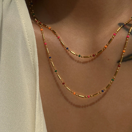 18k Gold Plated Colourful Boho Bead Necklace