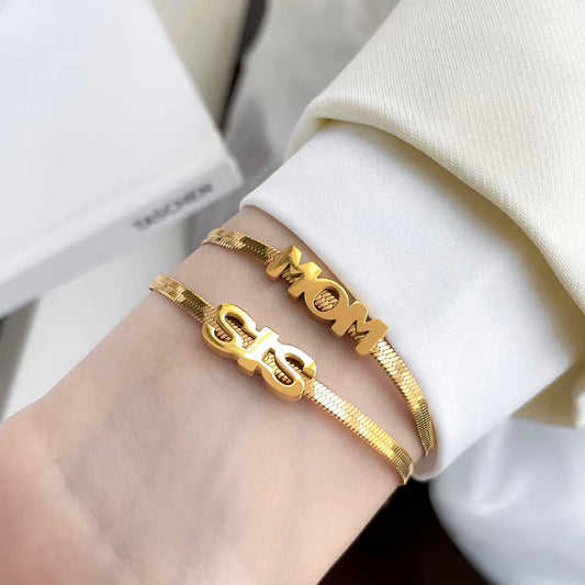 18K Gold Plate MOM Snake Bone Bracelet