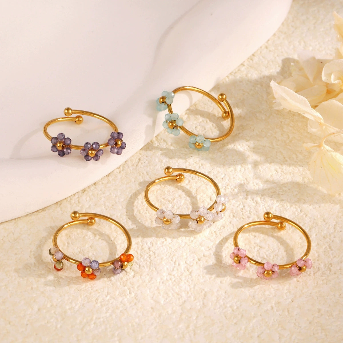 18K Gold Plated Resin Flower Ring (Adjustable)