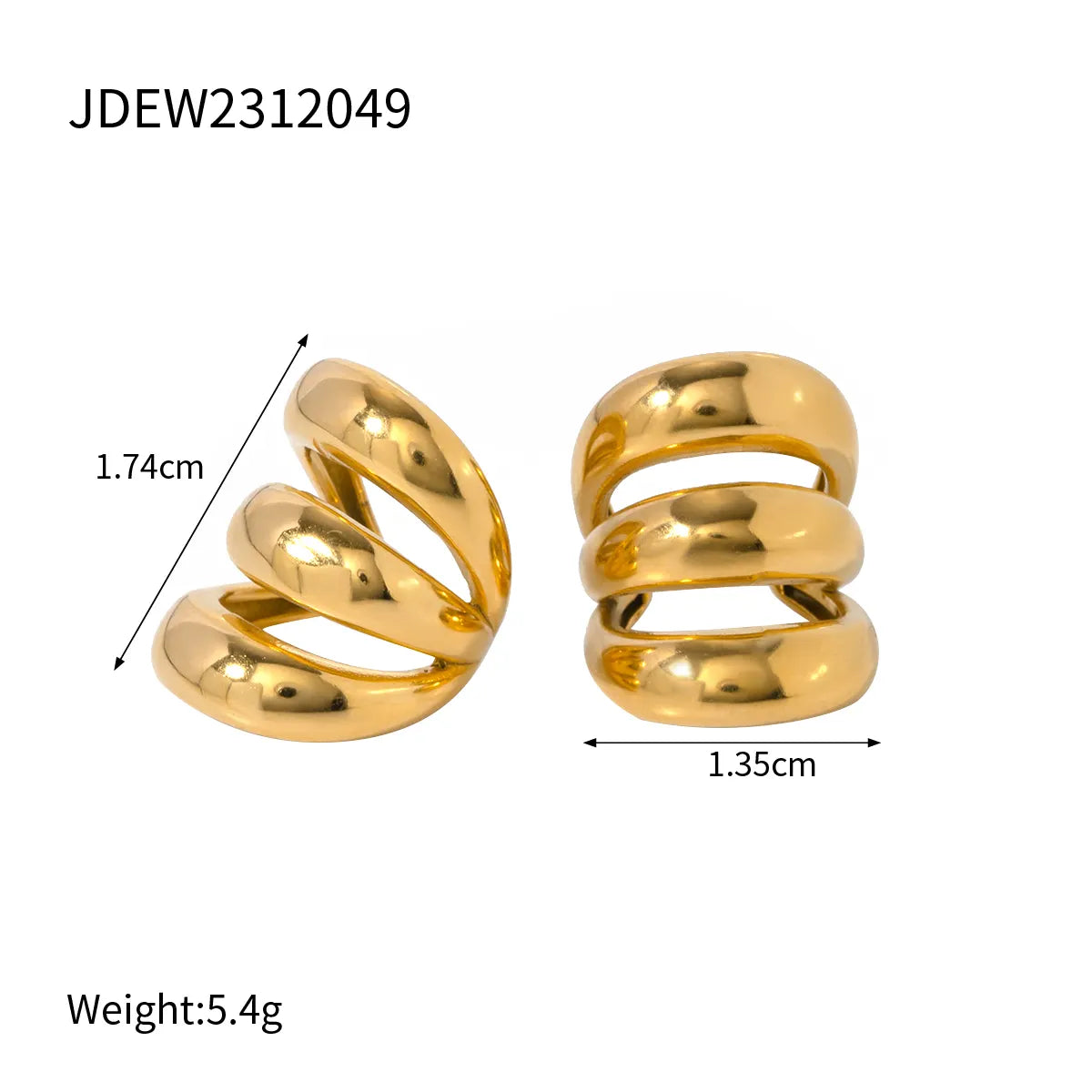 18K Gold Plated Three-Layer Cuff Earring (SINGLES)