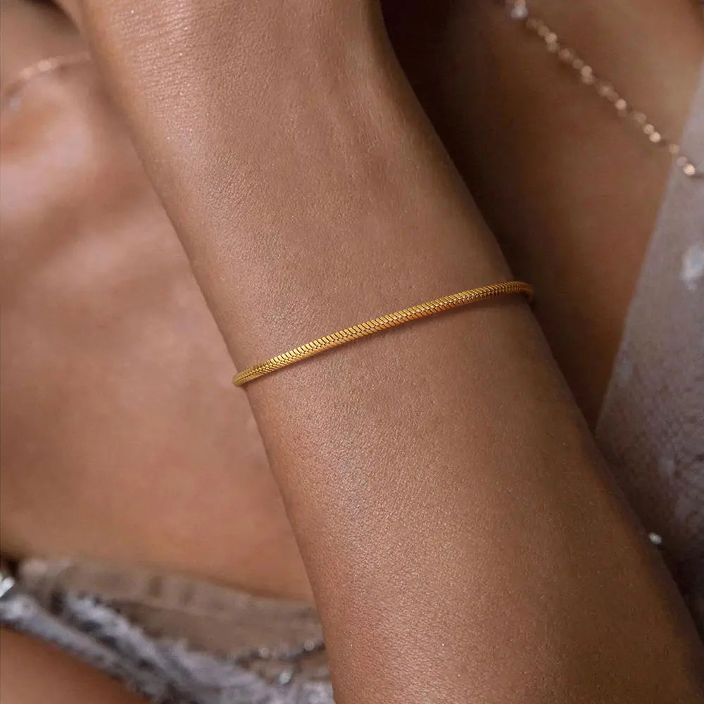 18K Gold Pated Blank-Tag Snake Chain Bracelet