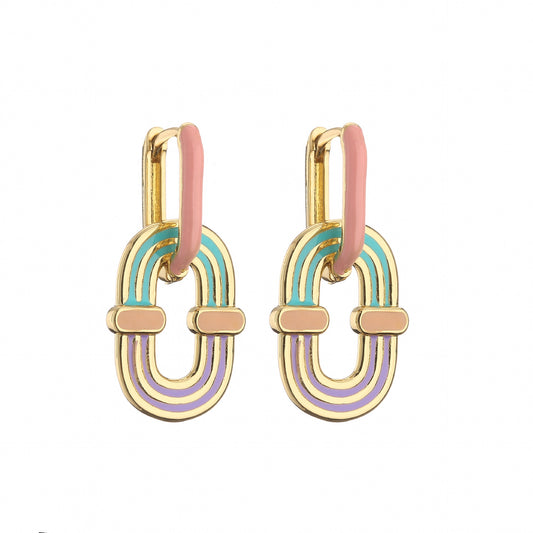 18K Gold Plate Oval Rainbow Pendant Earrings