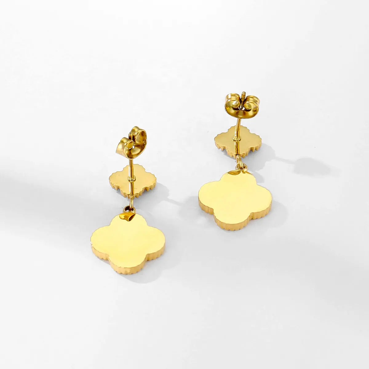 18K Gold Plated Double Four-Leaf Pendant Earring