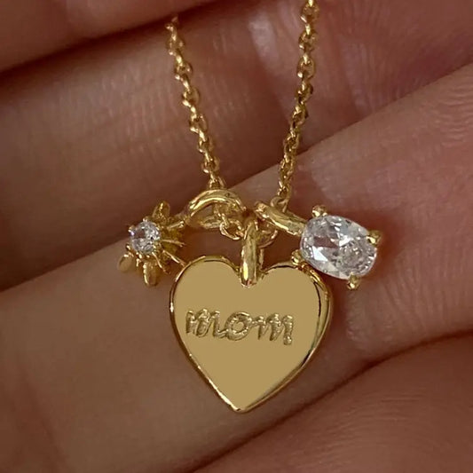 18K Gold Plated Triple Pendant MOM Necklace