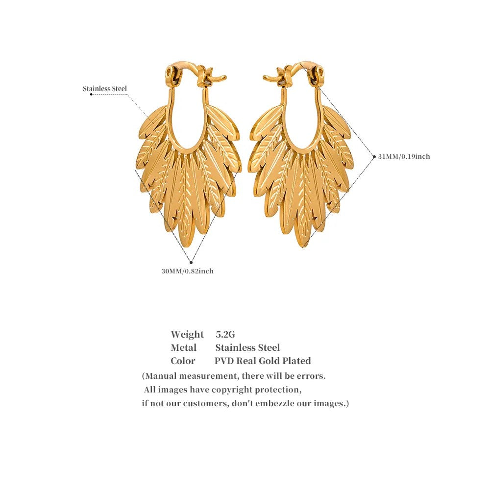 18K Gold Plated Leaf Hoop Earring