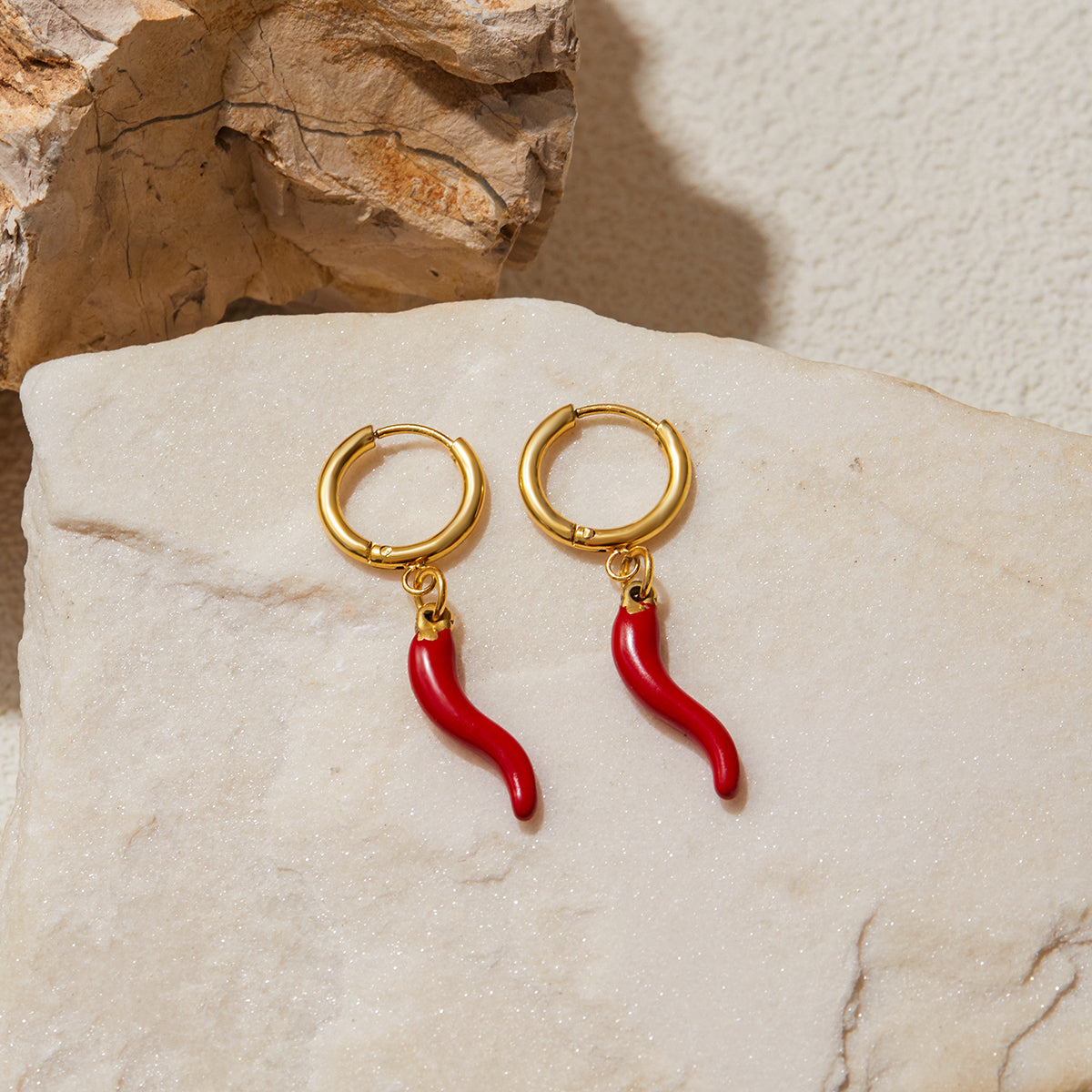 18k Gold Plated Red Chili Oiled Earring