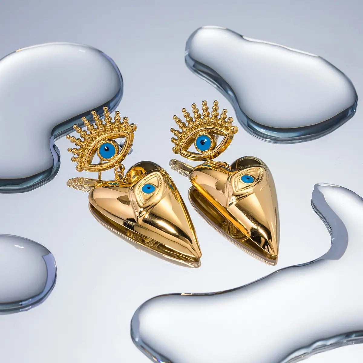 18K Gold Plated Turkish Eye Heart Earring