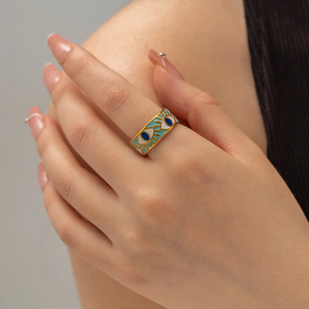 18K Gold Plated Drop-Oil Evil Eye Ring (Adjustable)