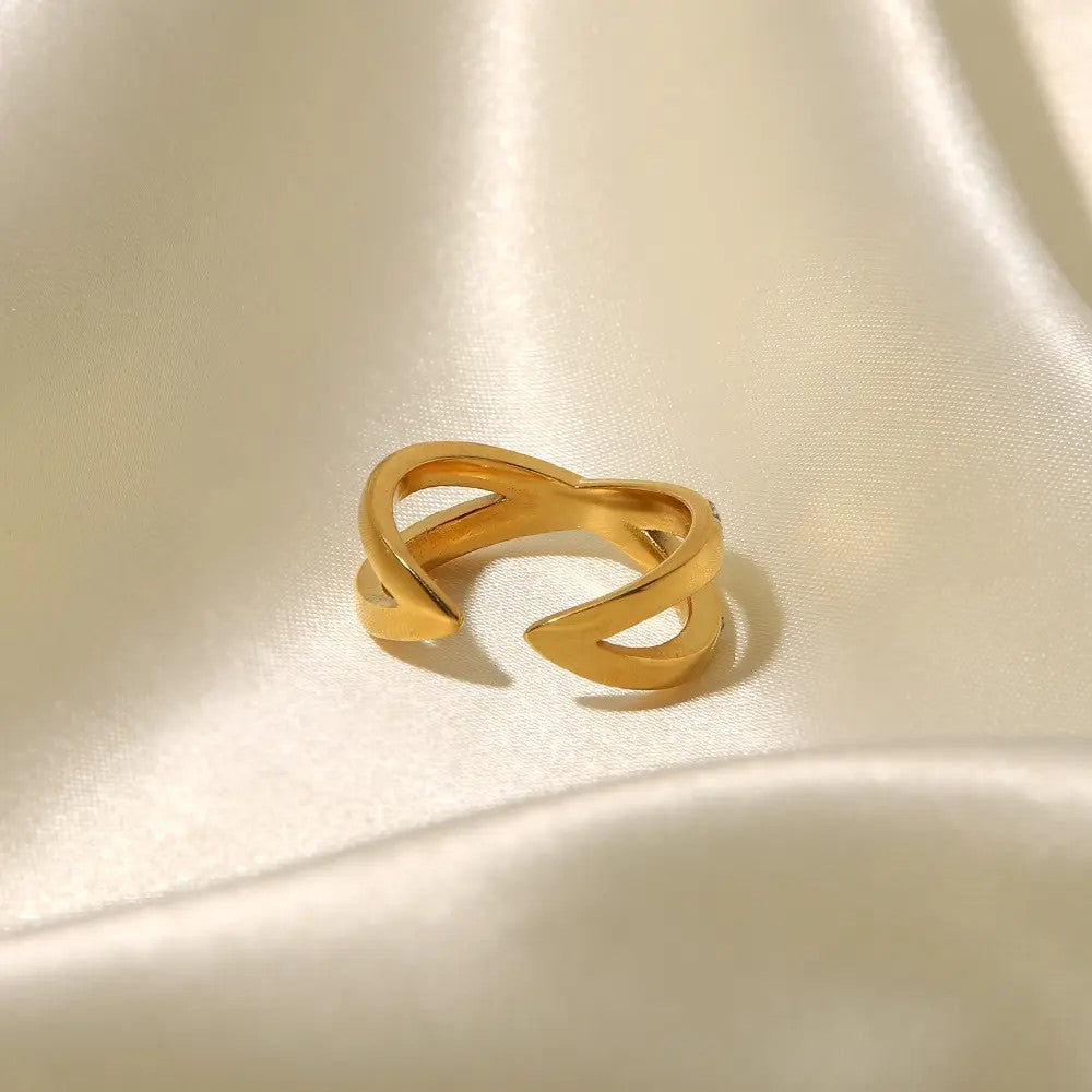 18K Gold Plated CZ Cross Ring (Adjustable)