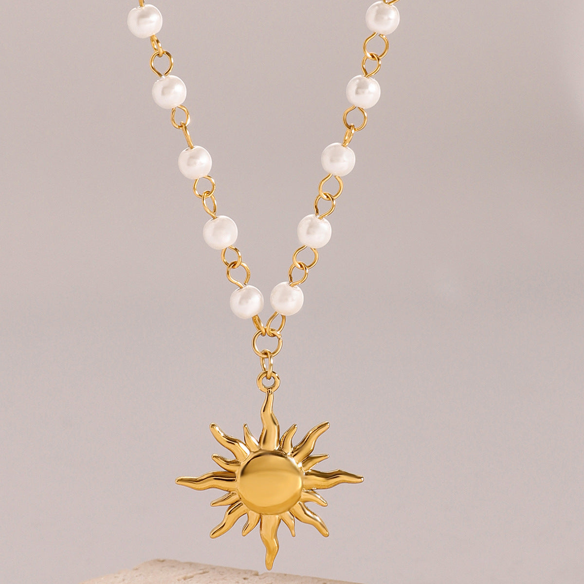 18K Gold Plated Pearl Sun Pendant Necklace