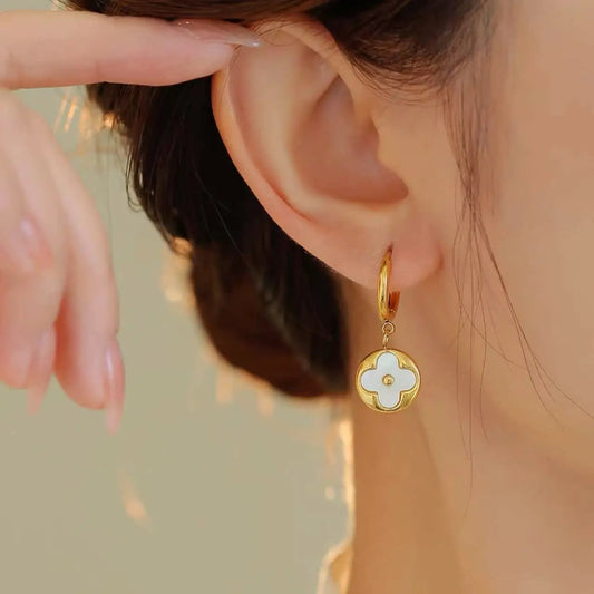 18K Gold Plated Mother Of Pearl Pendant Earrings