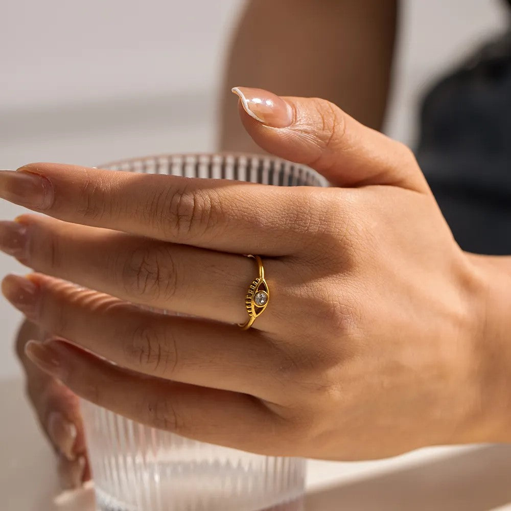18K Gold Plate CZ Turkish Eye Ring (Adjustable)
