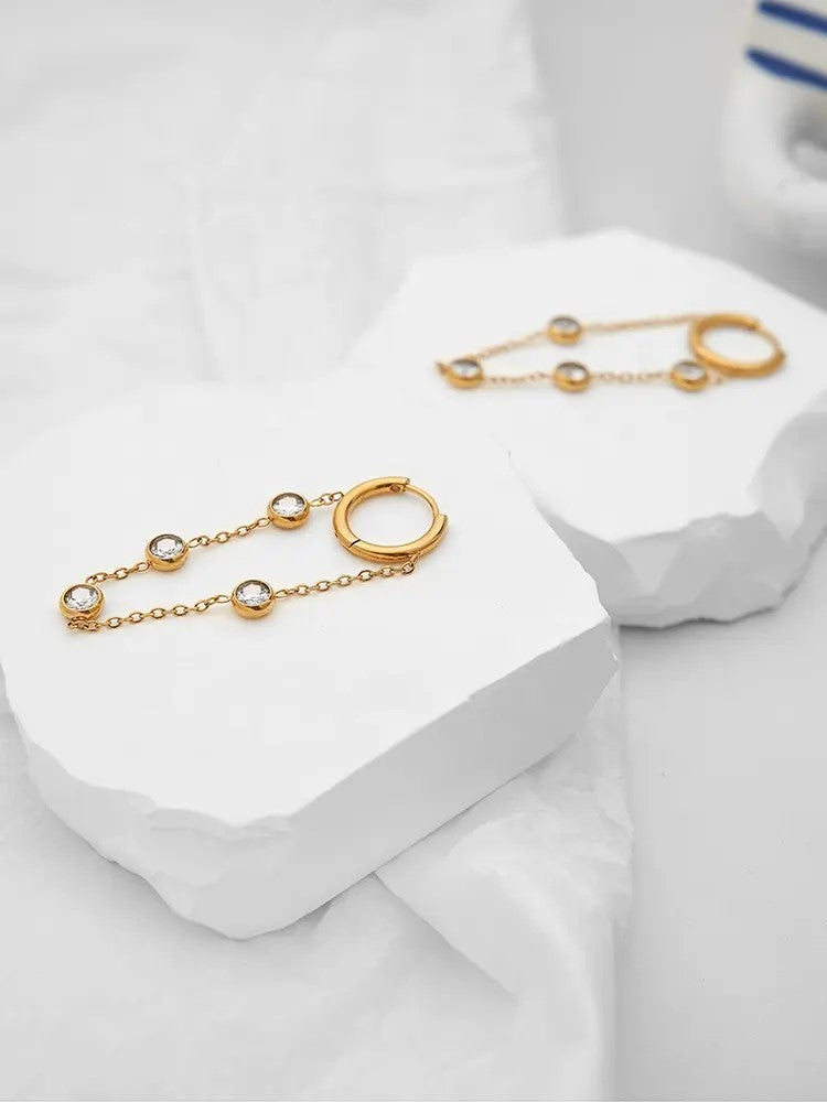 18K Gold Plated Zirconia Chain Earrings