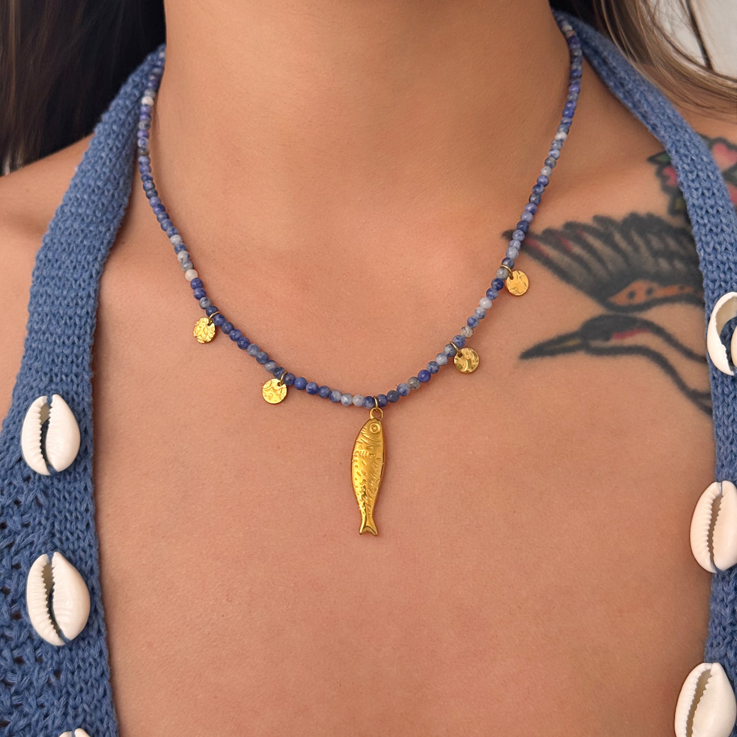 Handmade Blue Natural Stone Bead Necklace