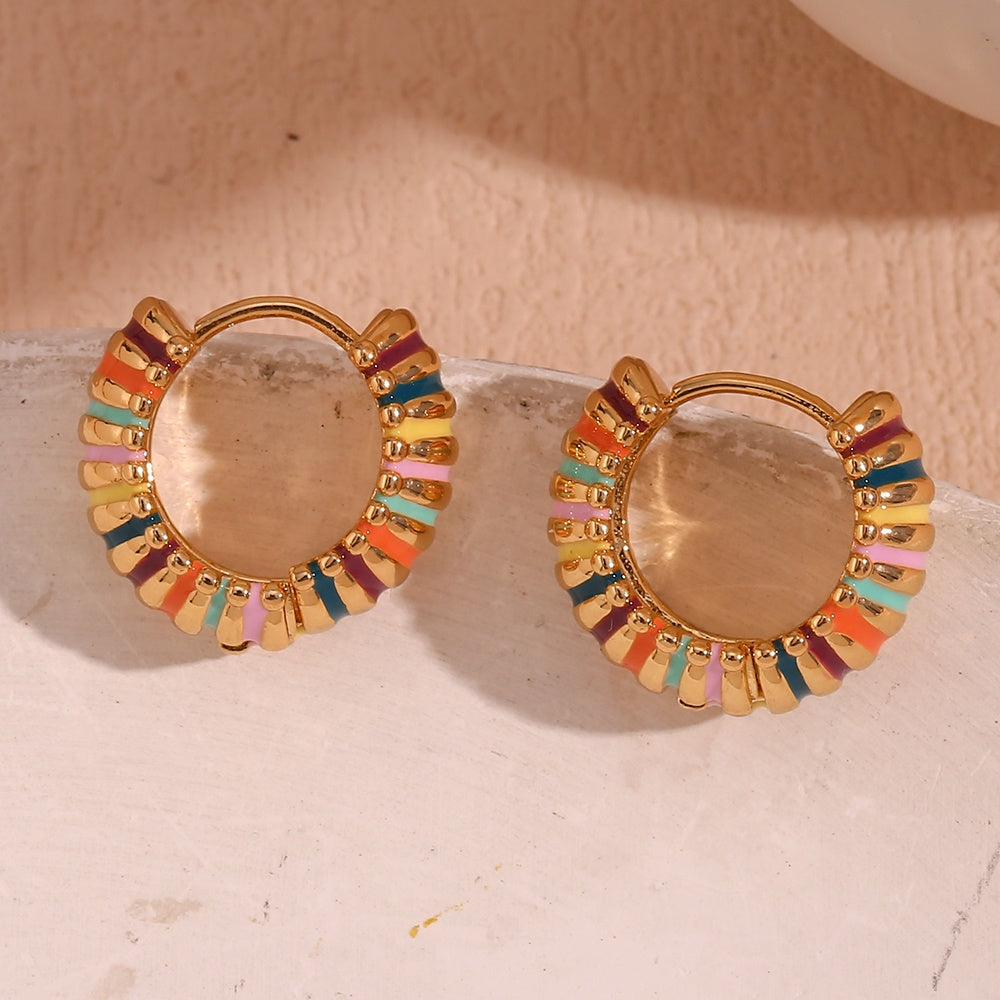 18K Gold Pated Rainbow Stripe Hoop