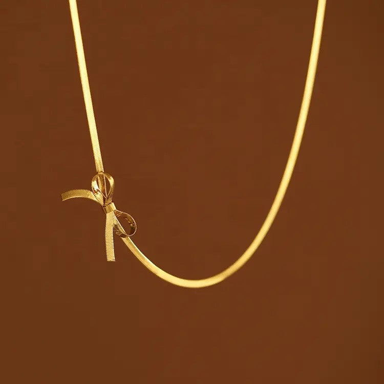 18K Gold Plated Flat Chain Bow Necklace