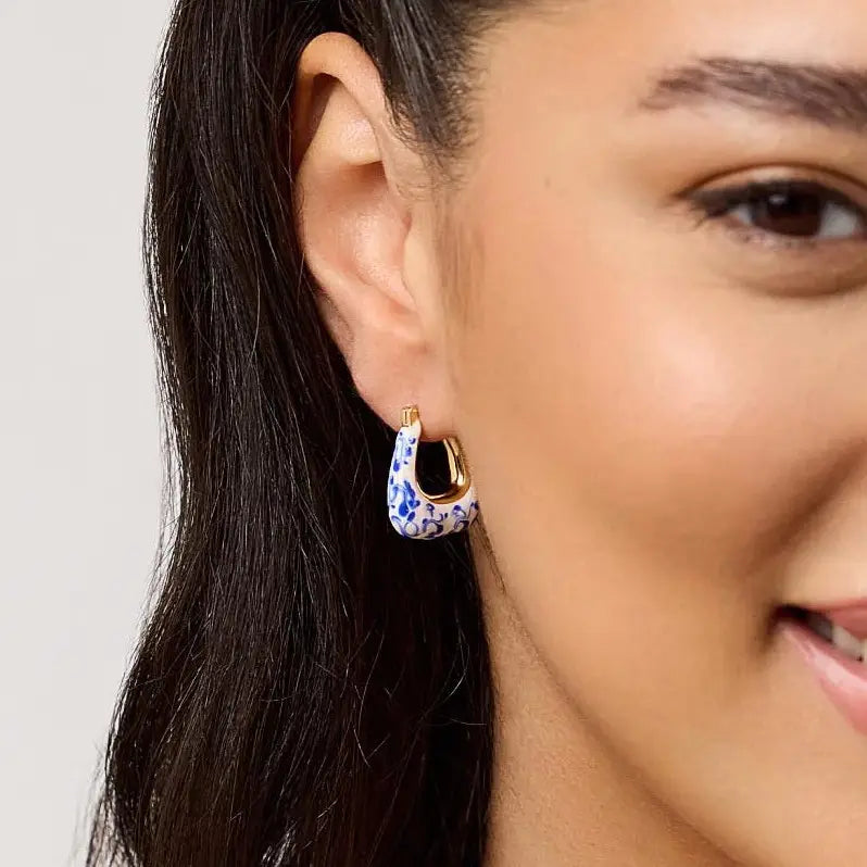 18K Gold Plated U-Shape Porcelain Earrings