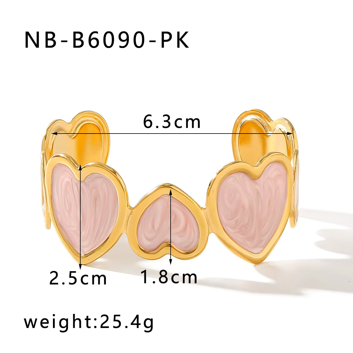 18K Gold Plated Enamel Heart Cuff Bangle
