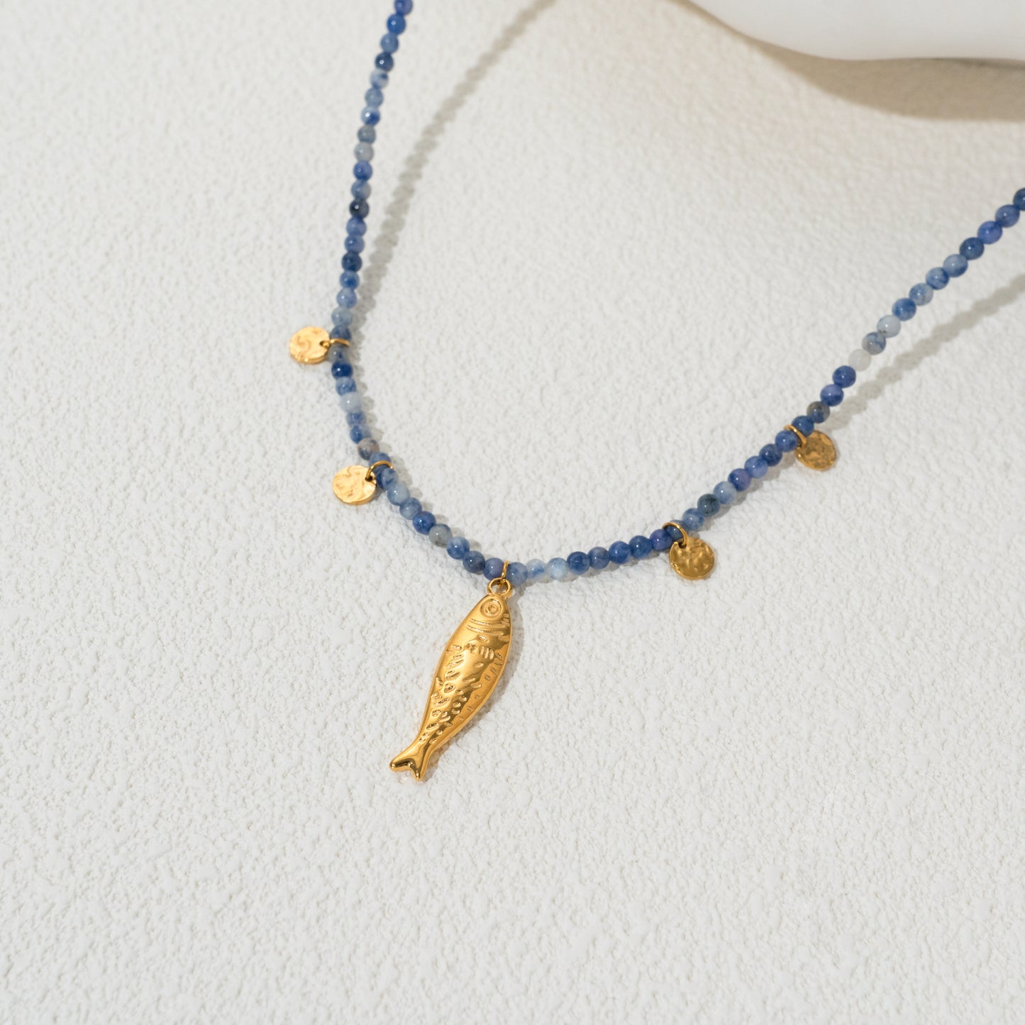 Handmade Blue Natural Stone Bead Necklace