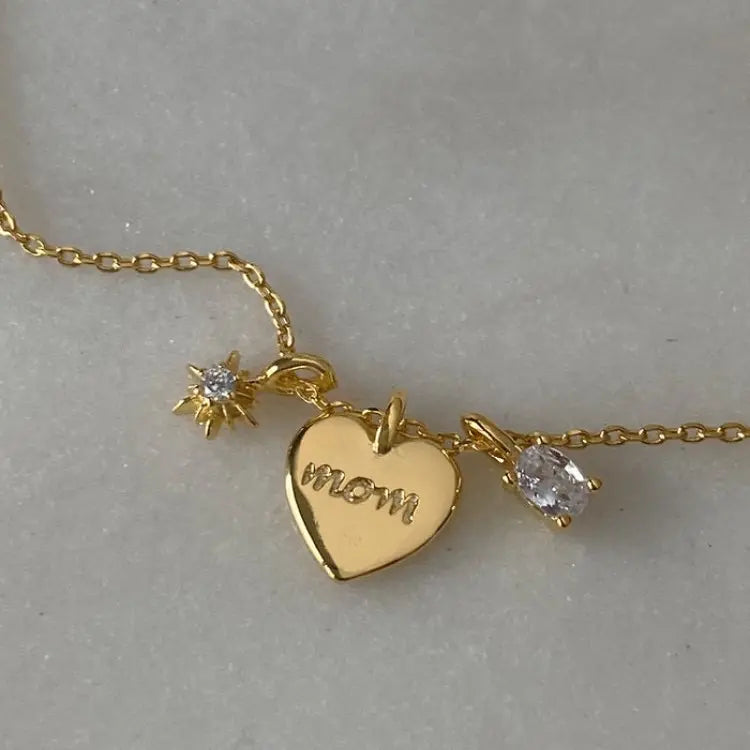 18K Gold Plated Triple Pendant MOM Necklace