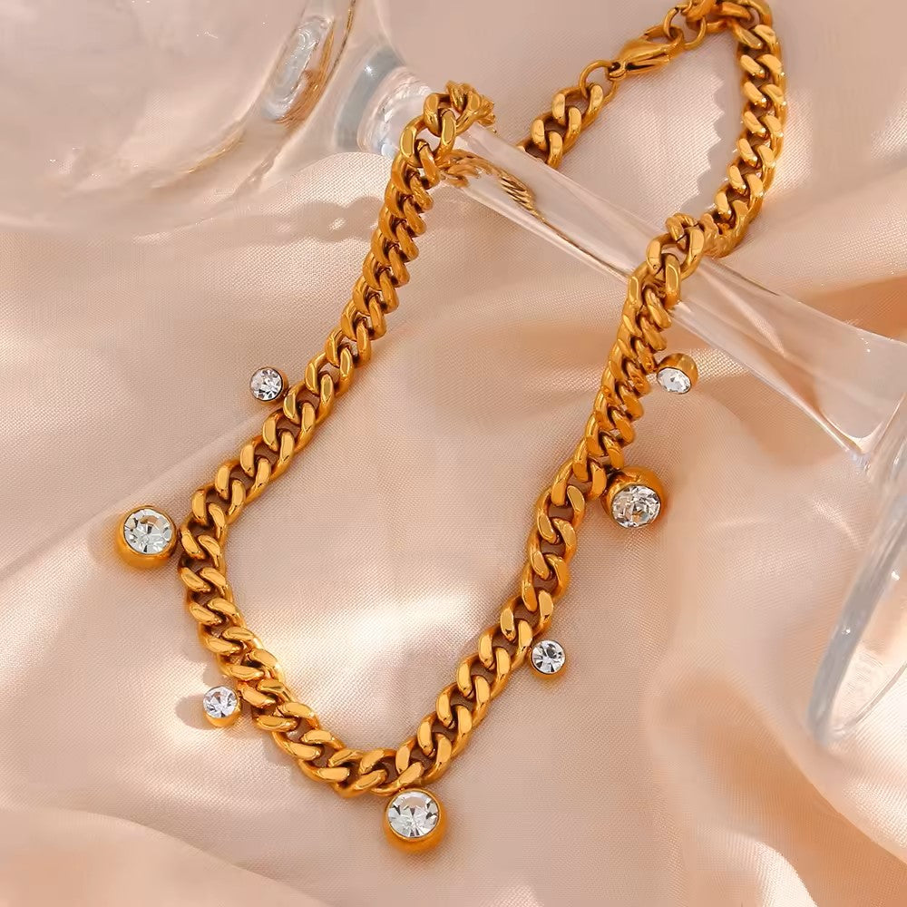 18K Gold Plated ZC Charm Cuban Choker Necklace