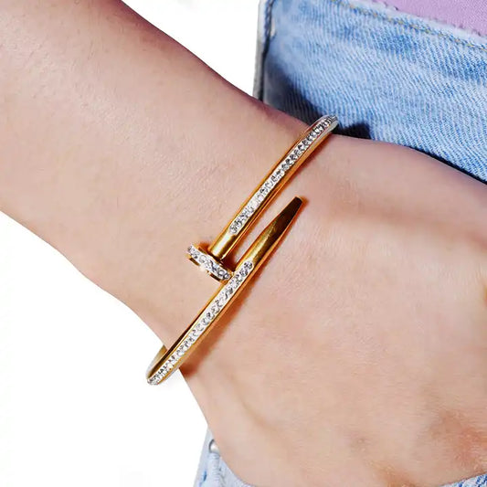 18K Gold Plated CZ Nail Bangle