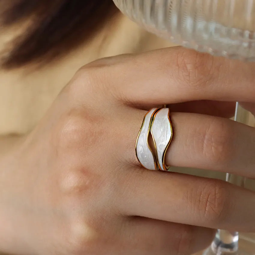 18k Gold Plated Glazed Enamel Wave Eternity Ring