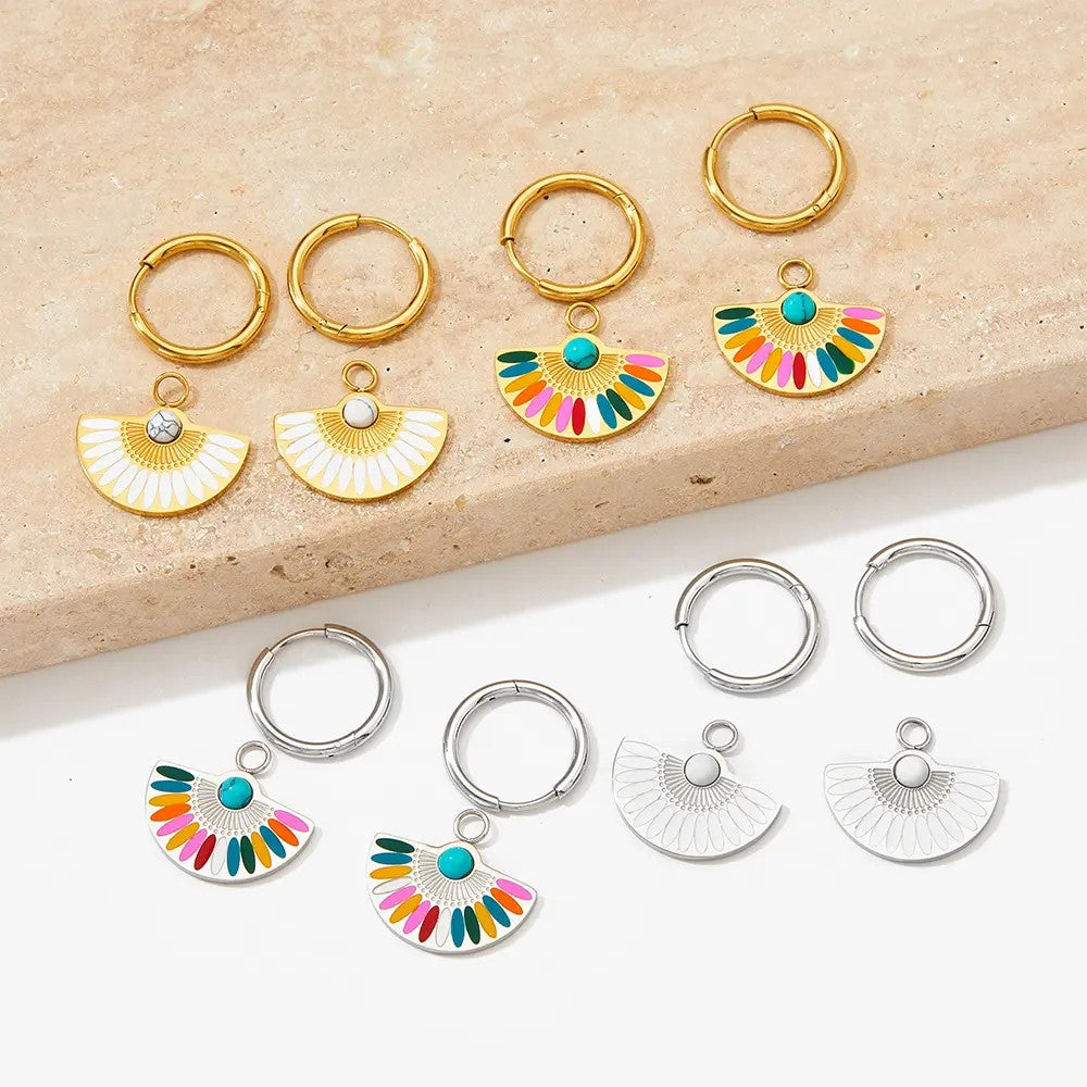 18K Gold Plated Fan Pendant Earring