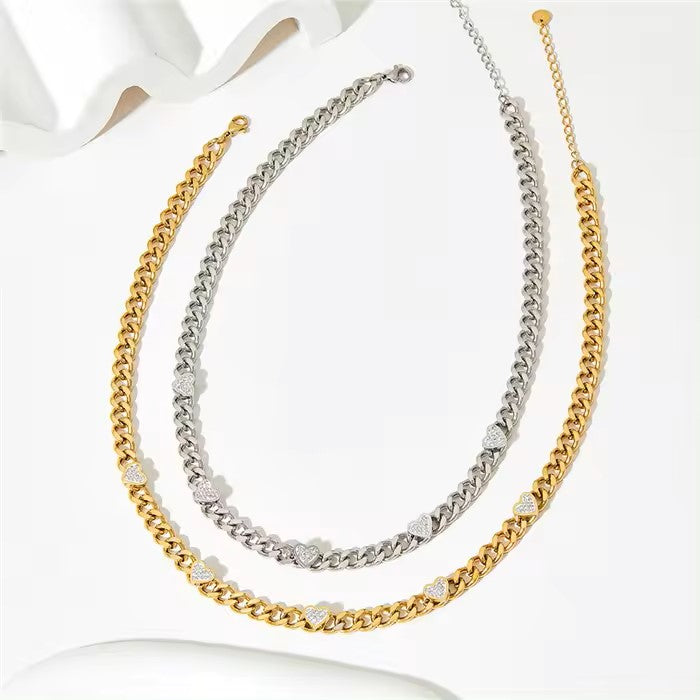 14K Gold Plated Heart Charm Cuban Choker Necklace