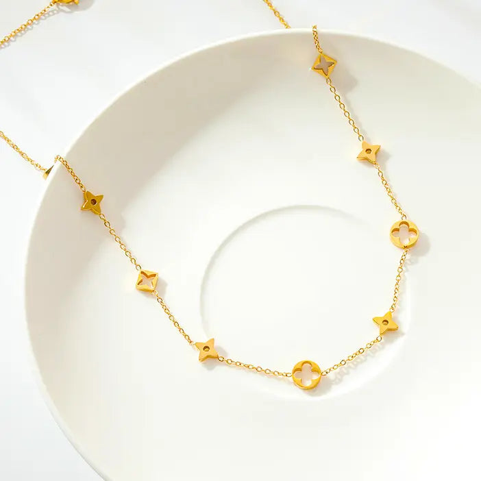 18KGP Hollow Four Leaf Link Necklace