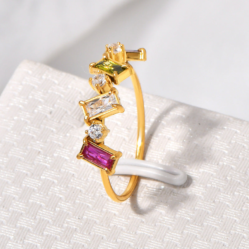 18K Gold Plated Rectangular Zirconia Ring