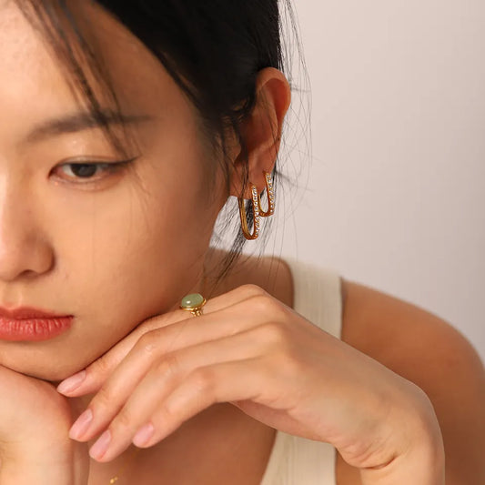 18K Gold Plated Oval CZ Hoop Earring