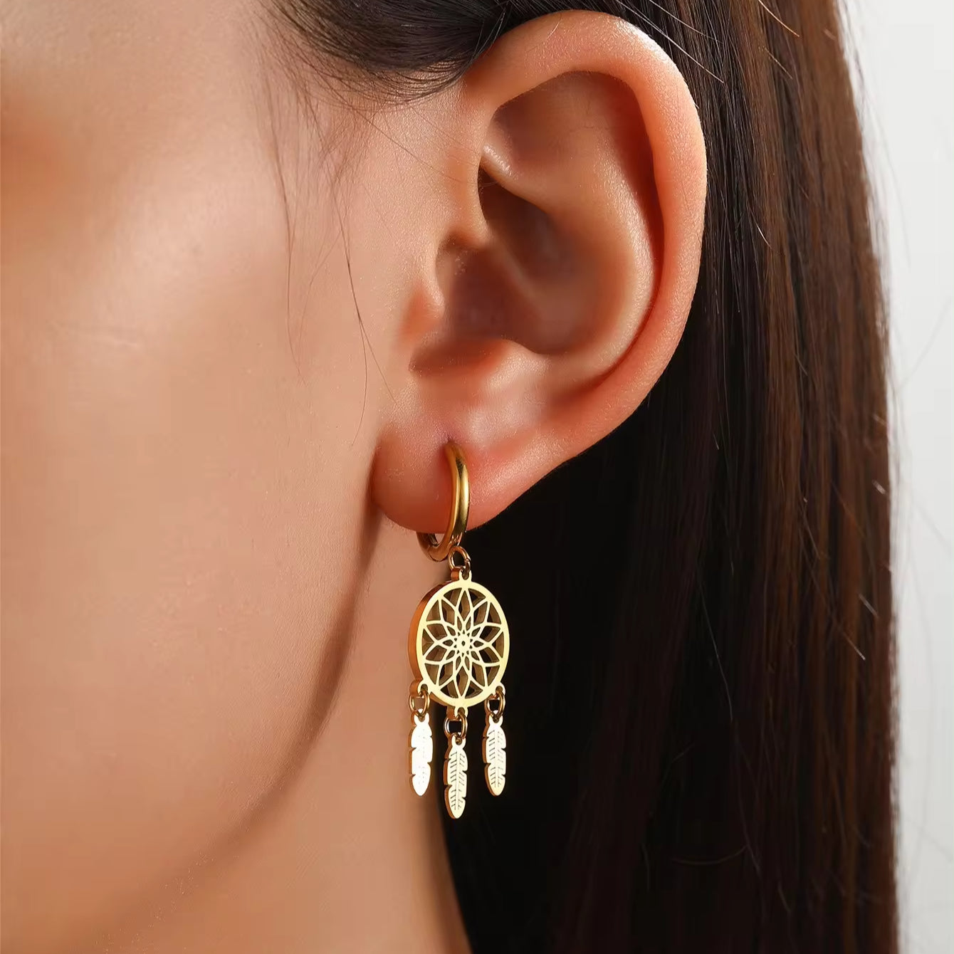 18K Gold Plated Dream-Catcher Pendant Earrings