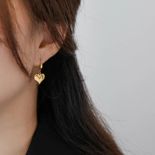 18K Gold Plated Heart Charm Hoop Earing