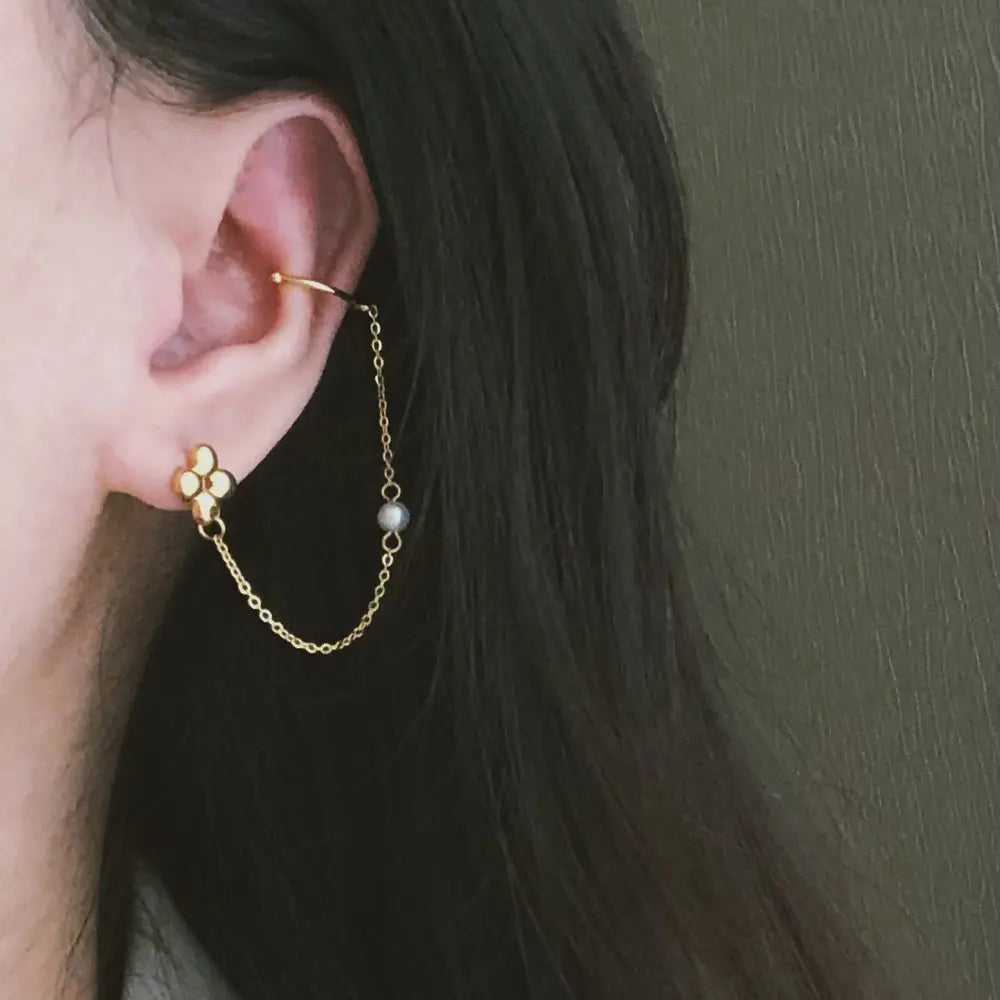 18K Gold Plated Clover Flower Tassel Earring (single)