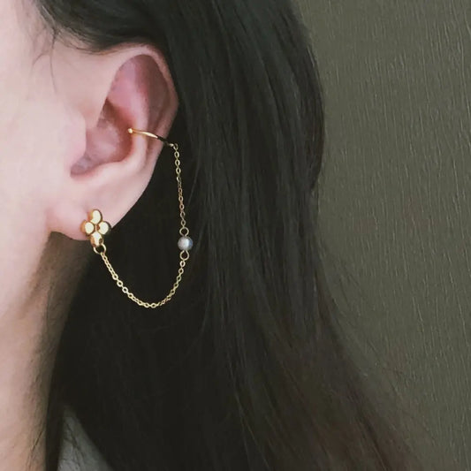 18K Gold Plated Clover Flower Tassel Earring (single)