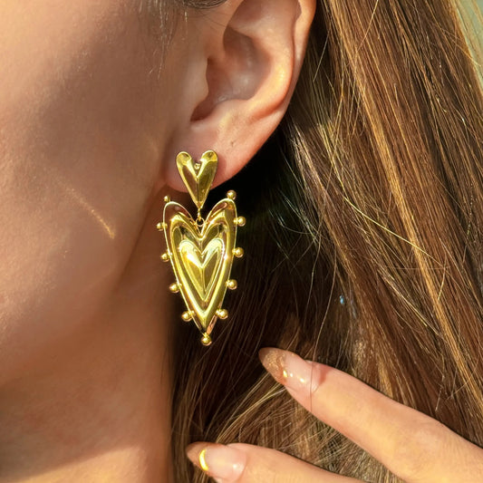 18K Gold Plated Medieval Heart Earrings