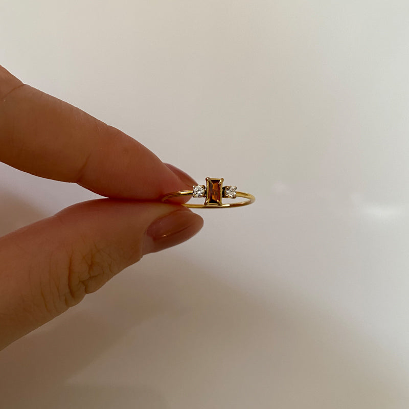 18K Gold Plated Dainty Red Three Stone Ring